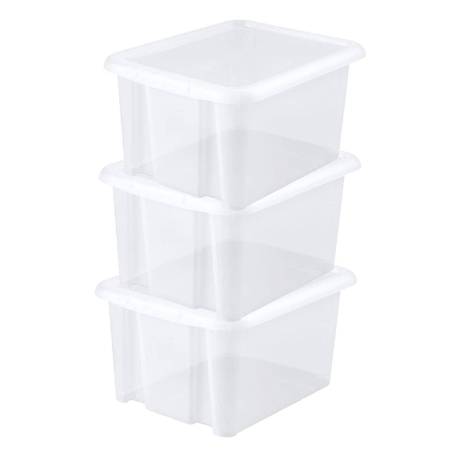 3x Stuks Kunststof Opbergboxen/opbergdozen Transparant L44 X B36 X H25 Cm Stapelbaar - Opbergbox - Wit