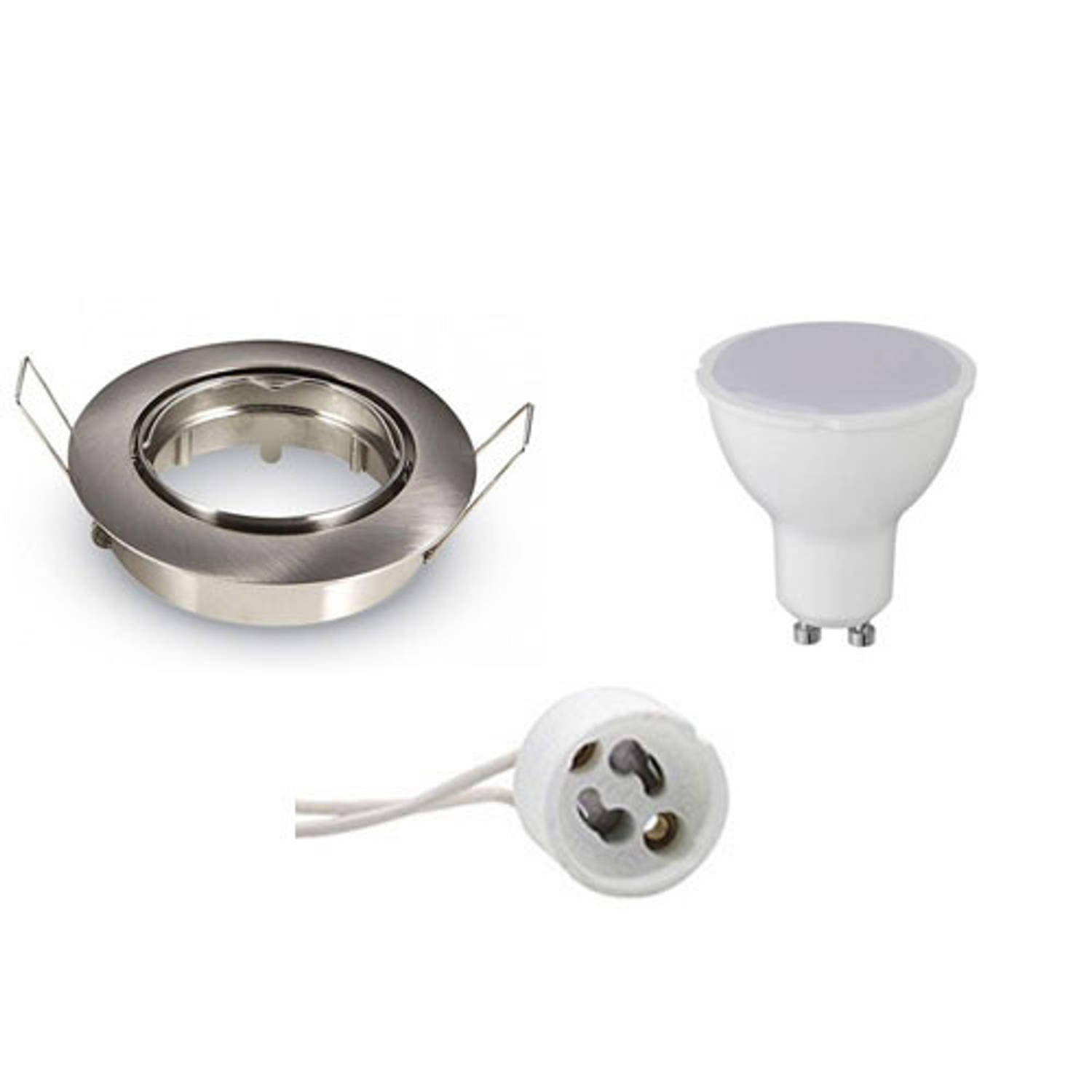 BES LED Led Spot Set - Aigi - Gu10 Fitting - Inbouw Rond - Mat Chroom - 6w - Warm 3000k - Kantelbaar Ø82mm - Wit