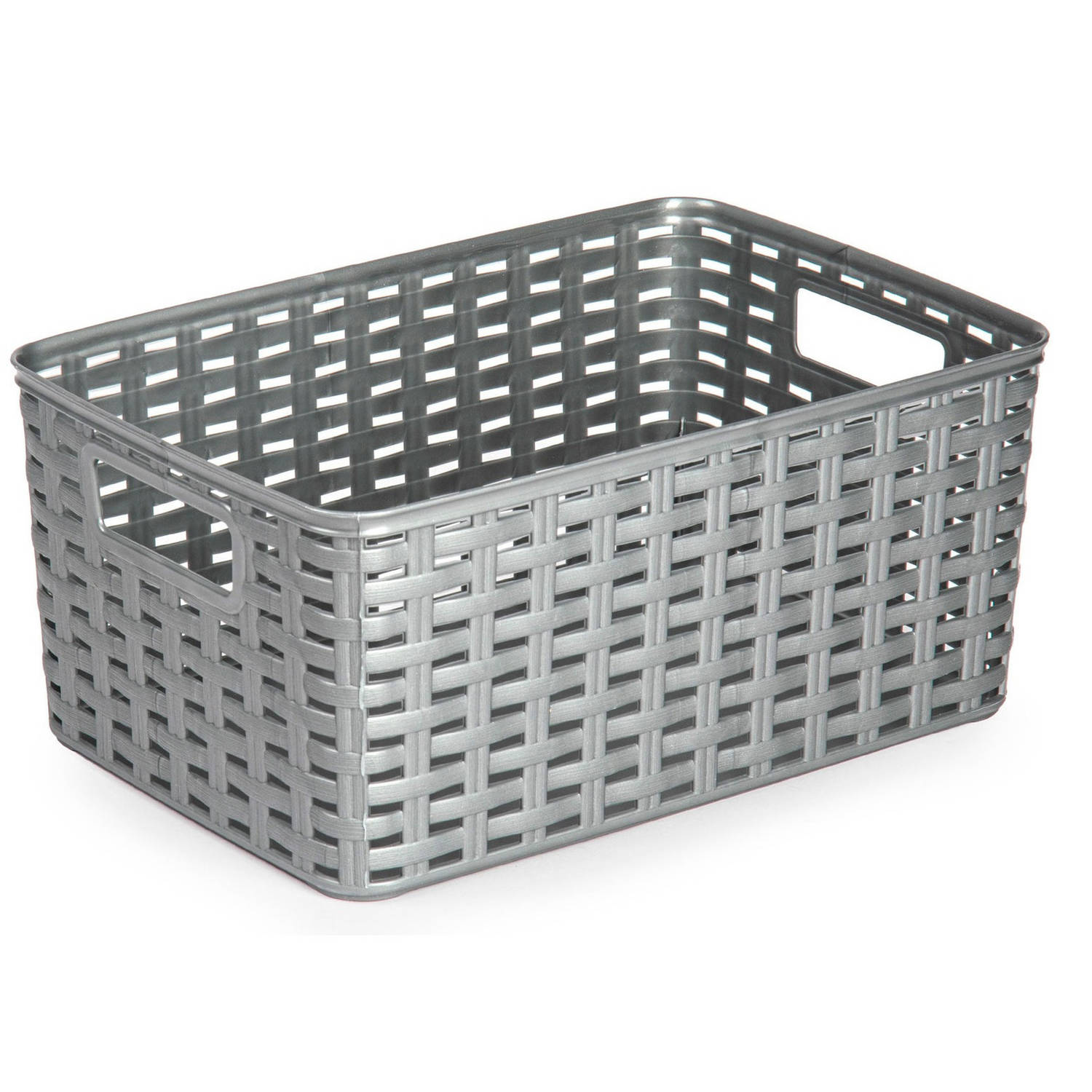 Forte Plastics Rotan Gevlochten Opbergmand/opbergbox Kunststof - Zilver - 19 X 29 X 13 Cm - Opbergbox - Silver