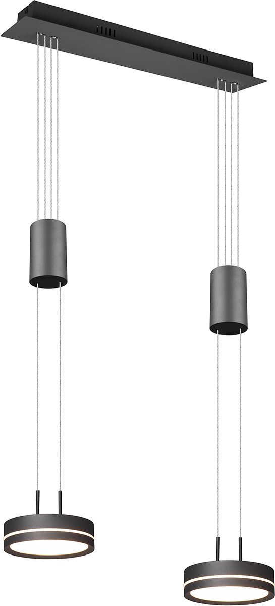 BES LED Led Hanglamp - Hangverlichting - Trion Franco - 14.4w - 2-lichts - Warm Wit 3000k - Rond - Mat Antraciet - Aluminium - Grijs