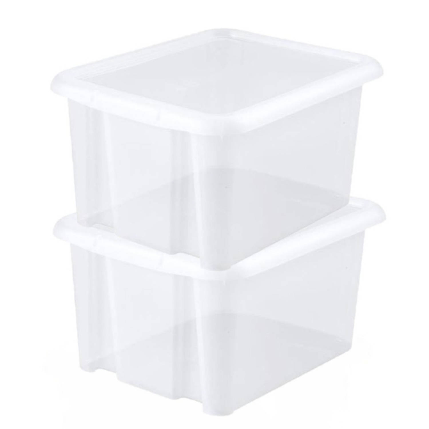 2x Stuks Kunststof Opbergboxen/opbergdozen Transparant L44 X B36 X H25 Cm Stapelbaar - Opbergbox - Wit