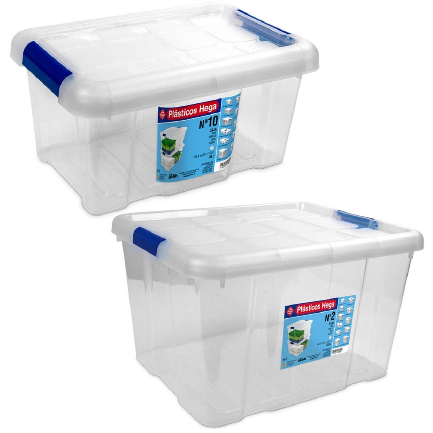 Hega Hogar 2x Opbergboxen/opbergdozen Met Deksel 5 En 25 Liter Kunststof Transparant/ - Opbergbox - Blauw