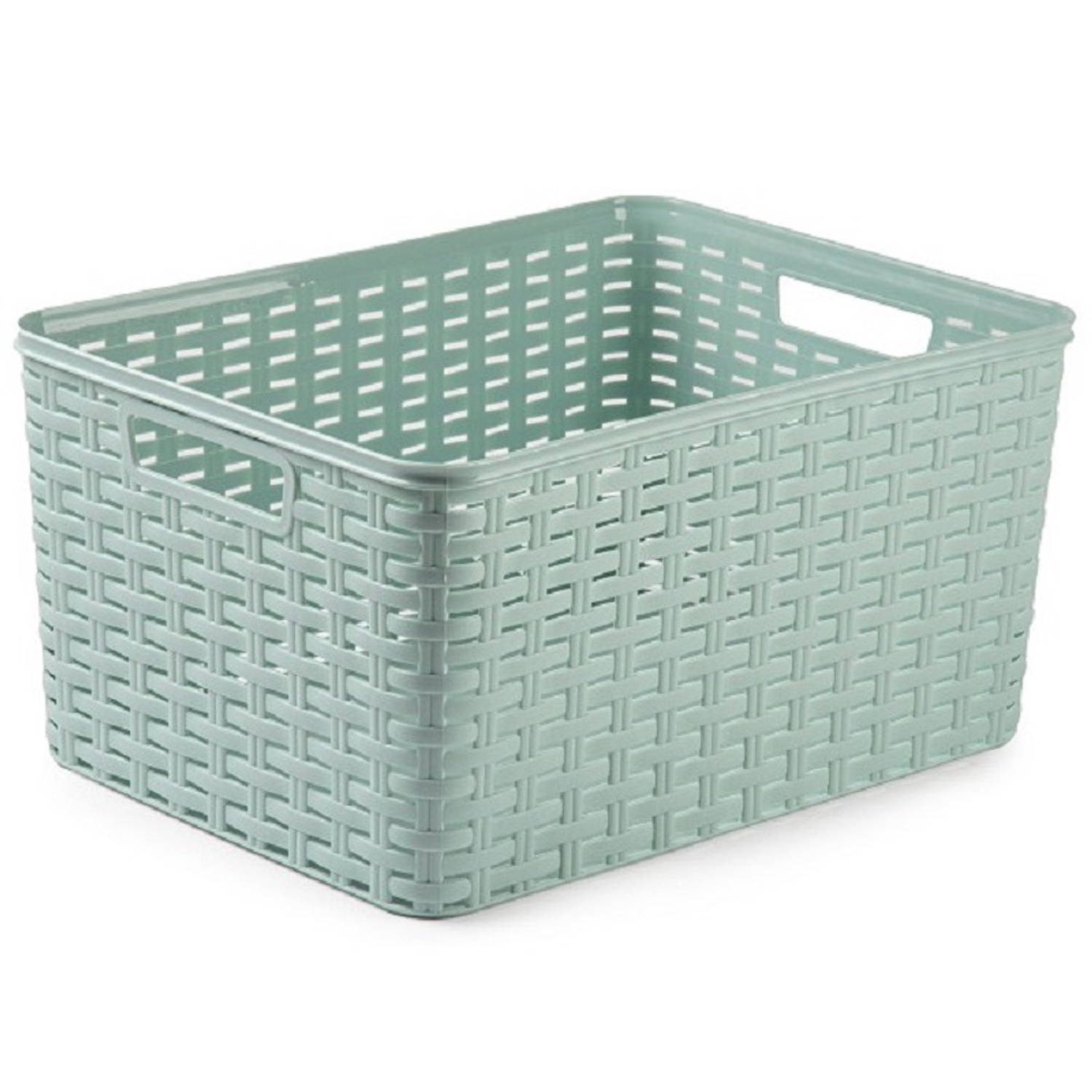 Forte Plastics Rotan Gevlochten Opbergmand/opbergbox Kunststof - Mint - 38 X 28 X 19 Cm - Opbergbox - Groen