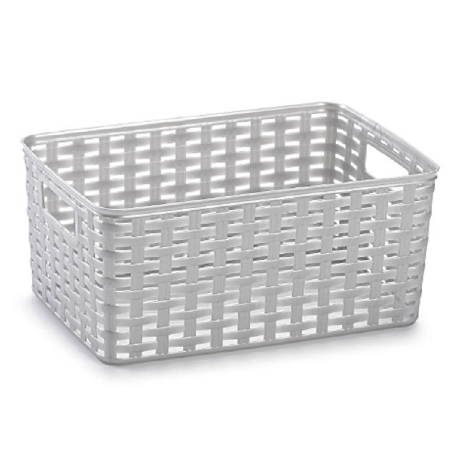 Forte Plastics Rotan Gevlochten Opbergmand/opbergbox Kunststof - Zilver - 19 X 29 X 13 Cm - Opbergbox