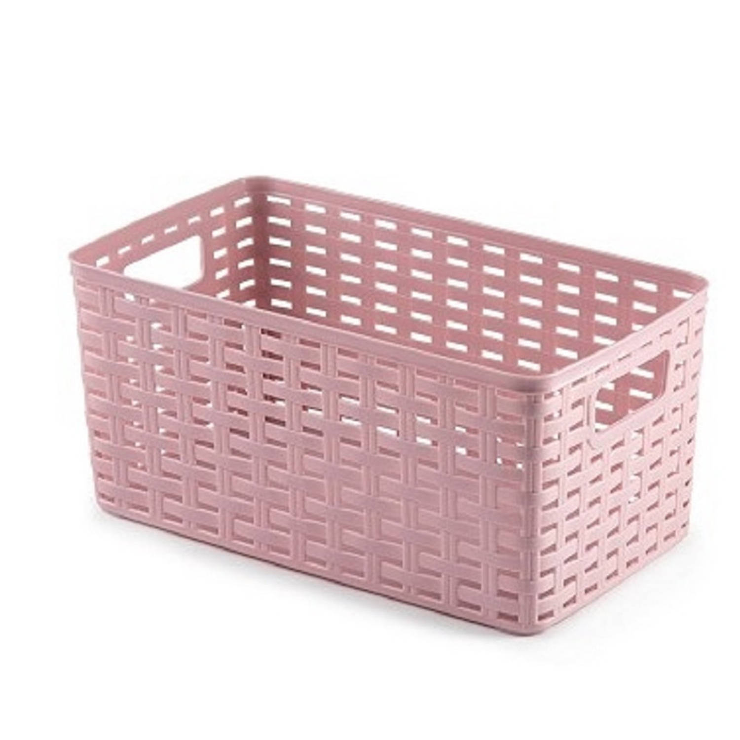 Forte Plastics Rotan Gevlochten Opbergmand/opbergbox Kunststof - Oud - 15 X 28 X 13 Cm - Opbergbox - Roze