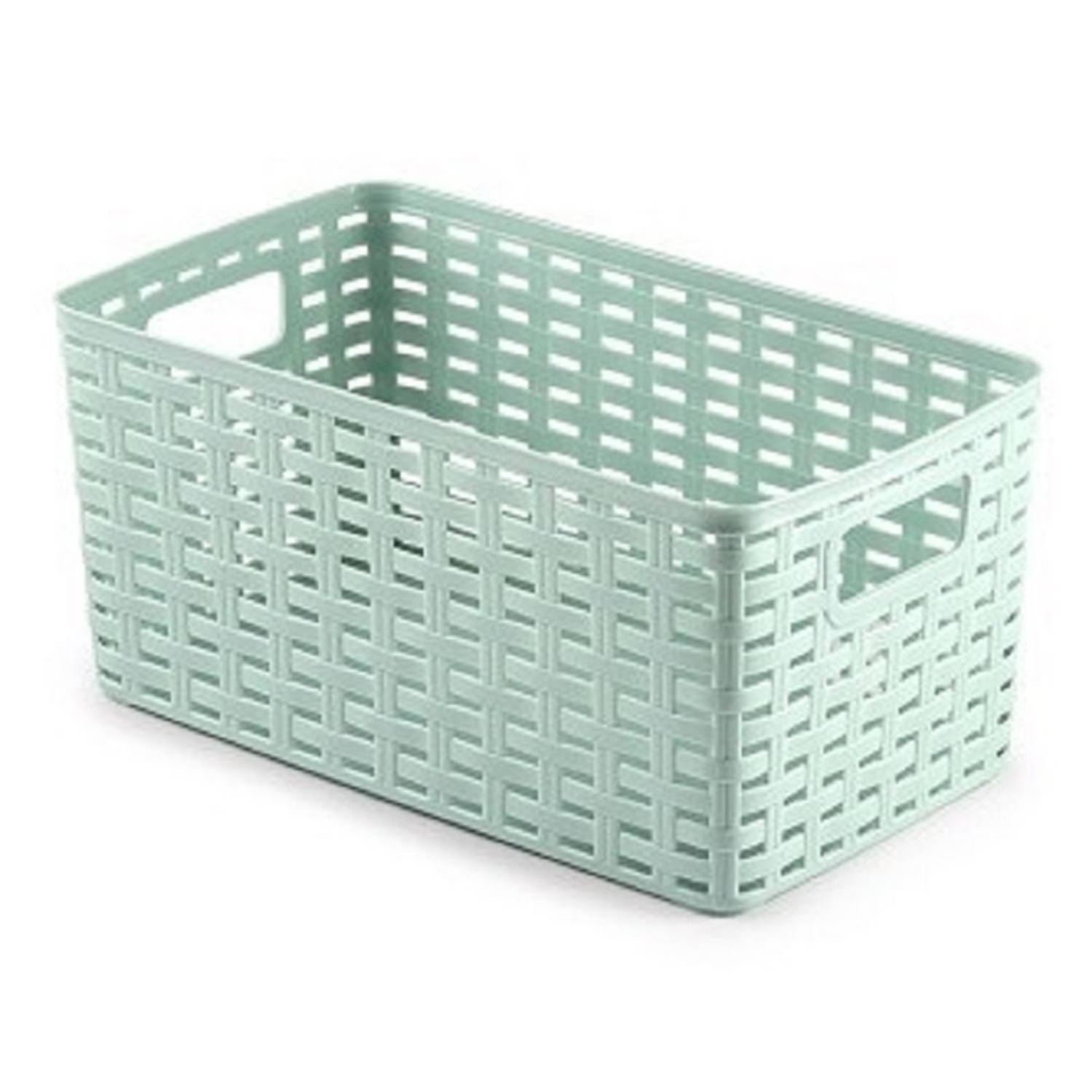 Forte Plastics Rotan Gevlochten Opbergmand/opbergbox Kunststof - Mint - 15 X 28 X 13 Cm - Opbergbox - Groen