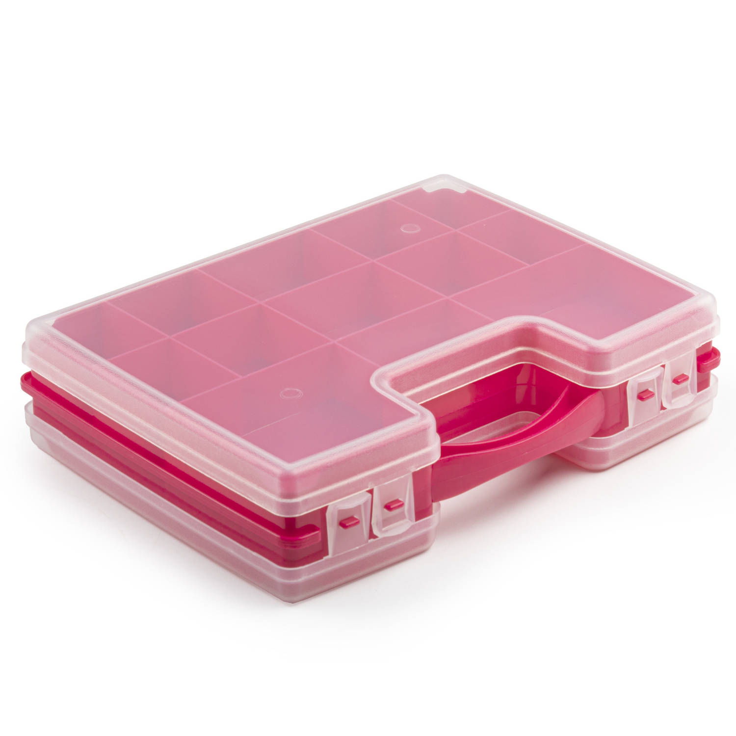 Forte Plastics Opbergkoffertje/opbergdoos/sorteerbox 22-vaks Kunststof 28 X 21 X 6 Cm - Opbergbox - Roze