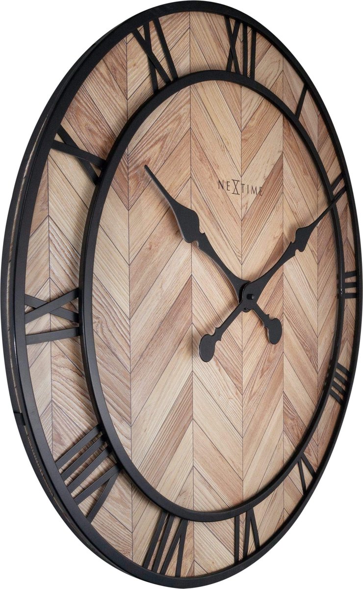 Nextime Wandklok Roman Vintage Dia 58cm Hout Licht - Bruin