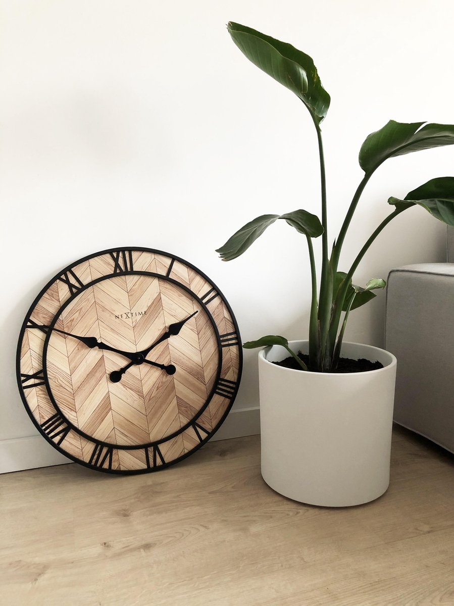 Nextime Wandklok Roman Vintage Dia 58cm Hout Licht - Bruin
