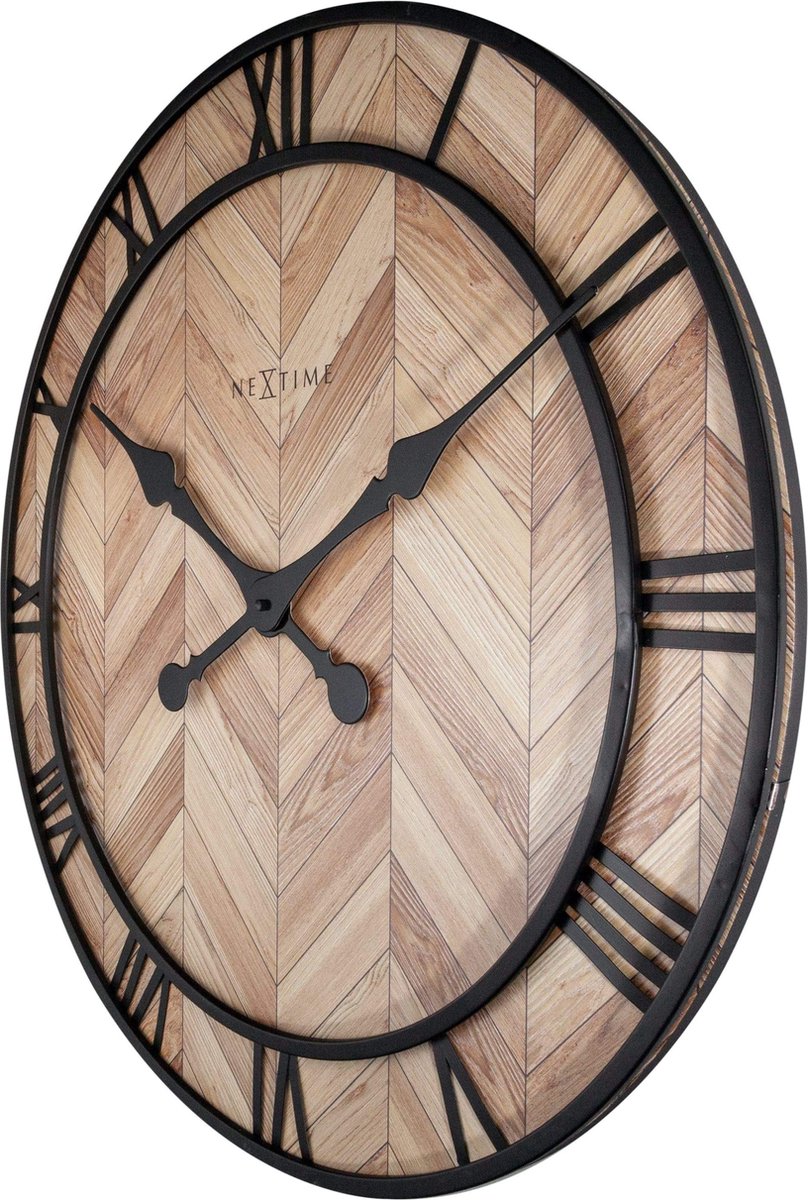 Nextime Wandklok Roman Vintage Dia 58cm Hout Licht - Bruin