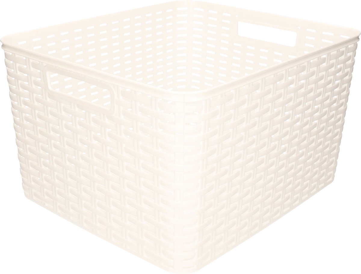 Forte Plastics Rotan Gevlochten Opbergmand/opbergbox Kunststof 34 X 40 X 23 Cm - Opbergbox - Wit