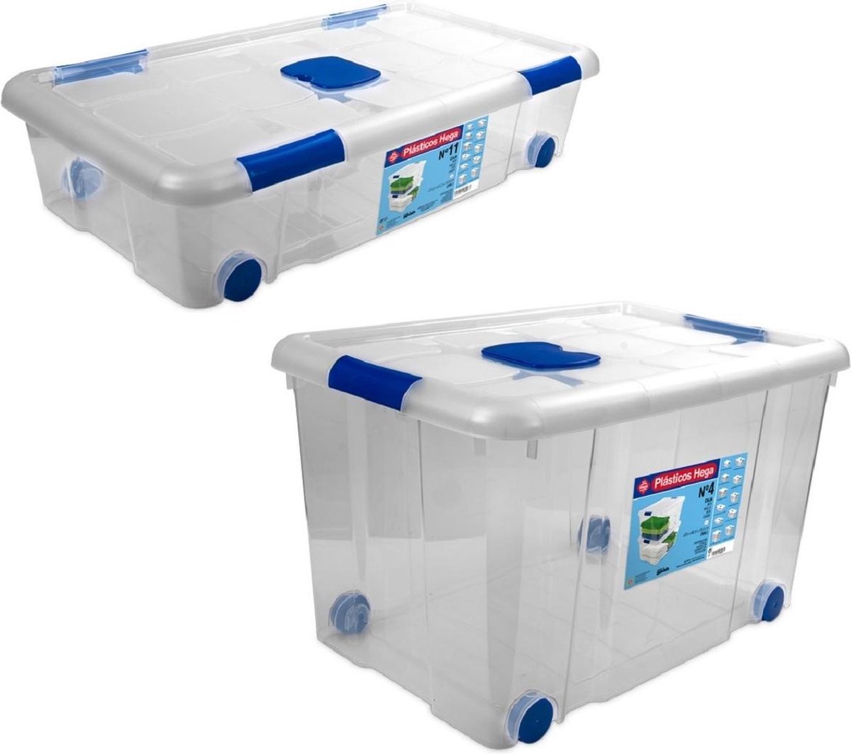 Hega Hogar 4x Opbergboxen/opbergdozen Met Deksel En Wieltjes 30 En 55 Liter Kunststof Transparant/ - Opbergbox - Blauw