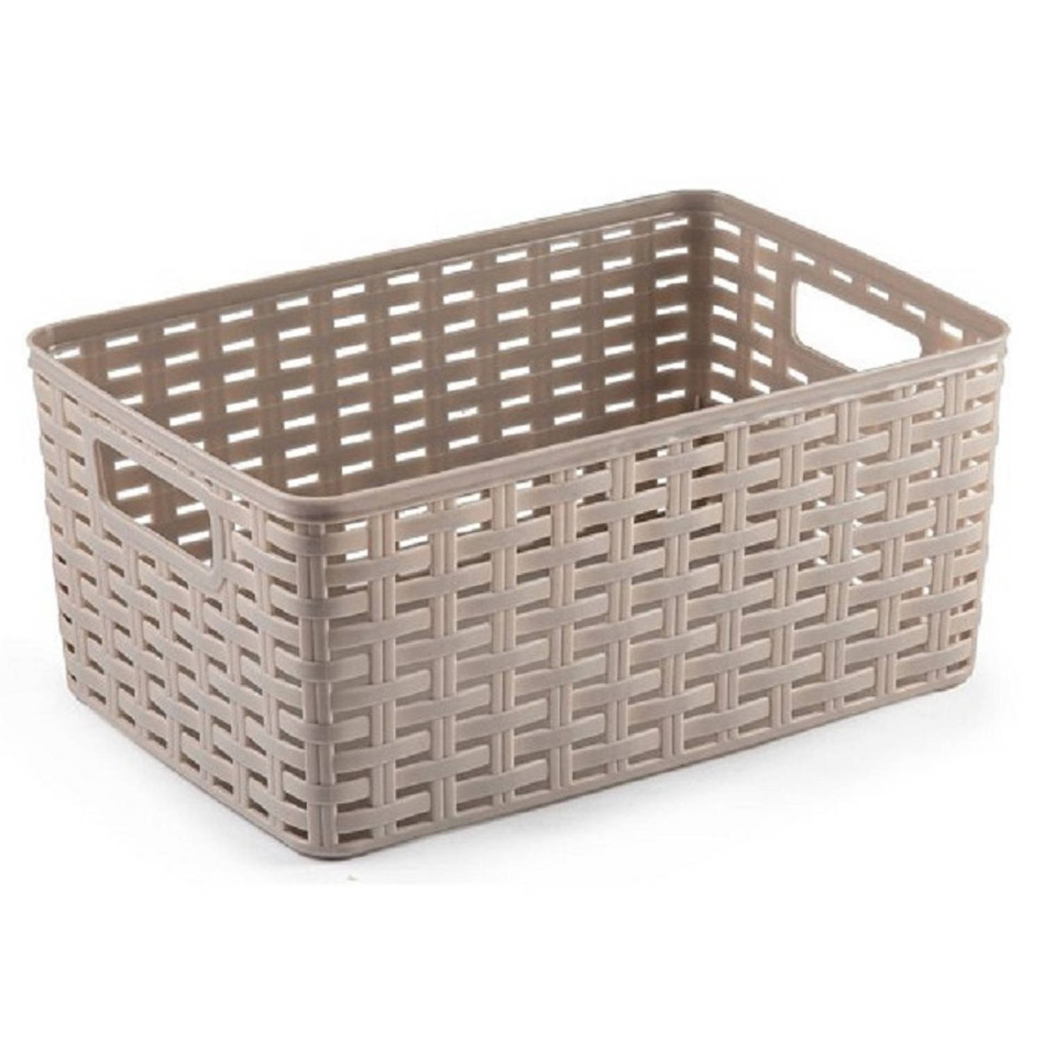 Forte Plastics Rotan Gevlochten Opbergmand/opbergbox Kunststof - Taupe - 19 X 29 X 13 Cm - Opbergbox