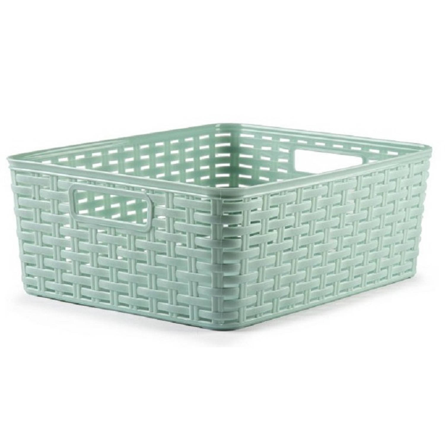 Forte Plastics Rotan Gevlochten Opbergmand/opbergbox Kunststof - Mint - 28 X 36 X 13.5 Cm - Opbergbox - Groen