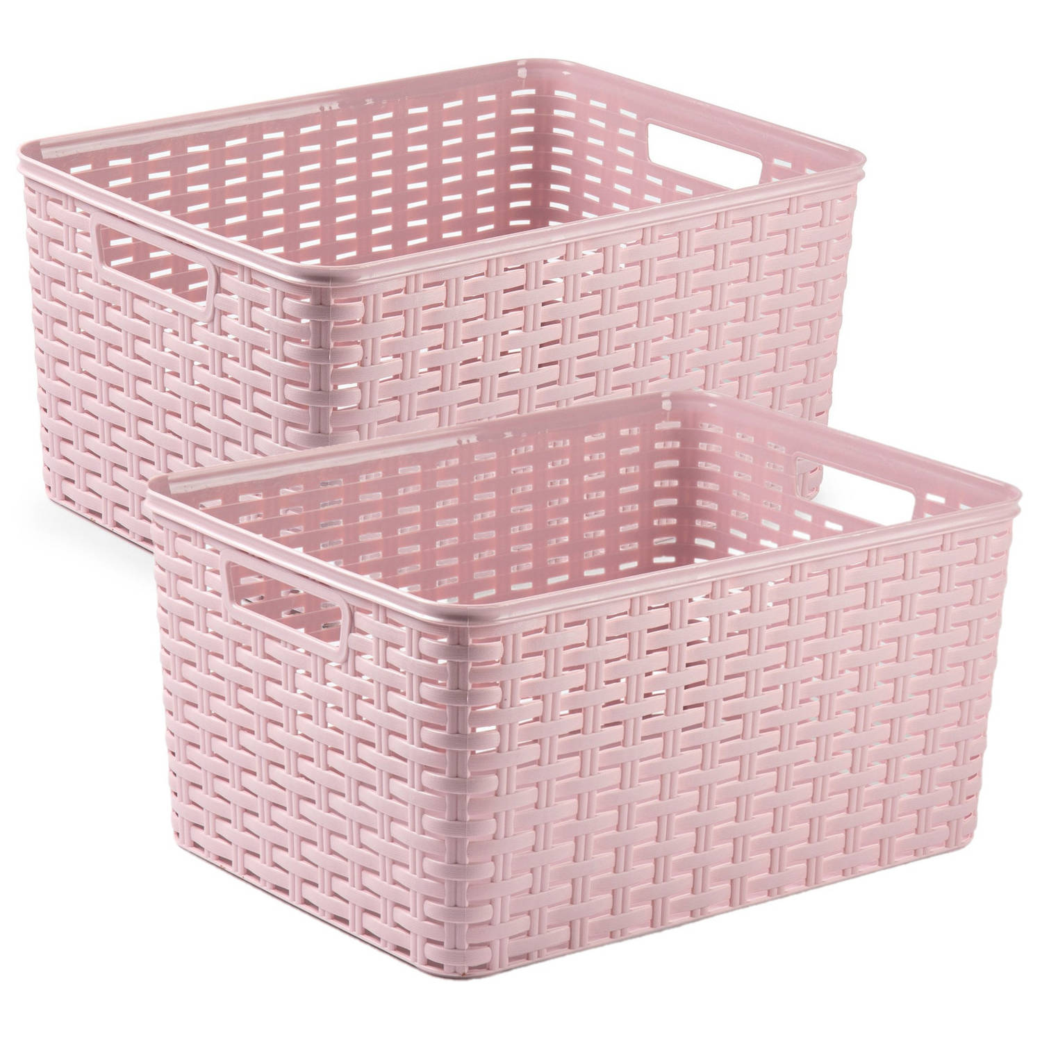 Forte Plastics 2x Stuks Rotan Gevlochten Opbergmand/opbergbox Kunststof - Oud - 38 X 28 X 19 Cm - Opbergbox - Roze