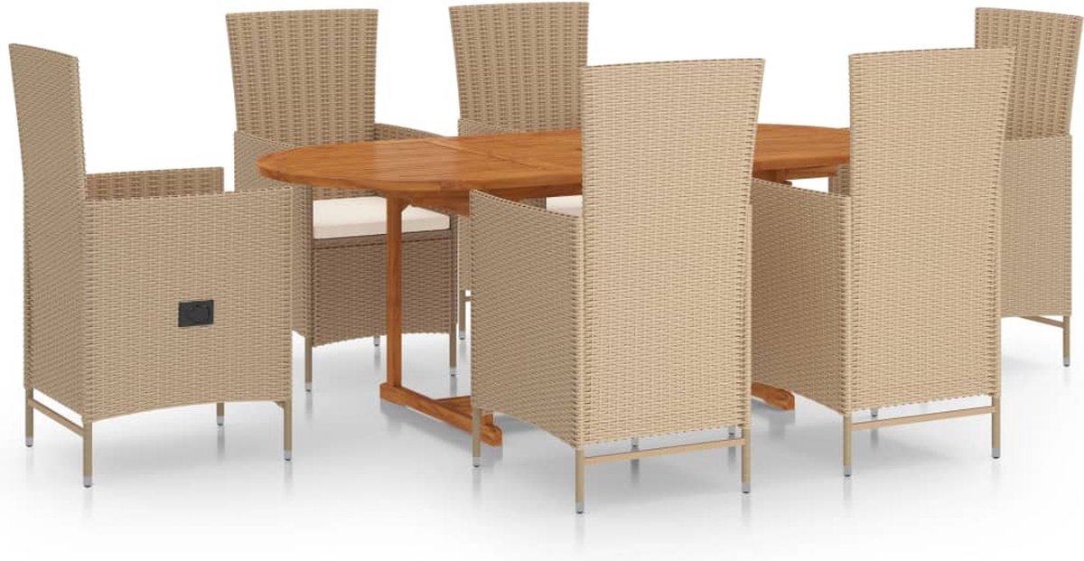 Vidaxl 7-delige Tuinset Poly Rattan - Beige