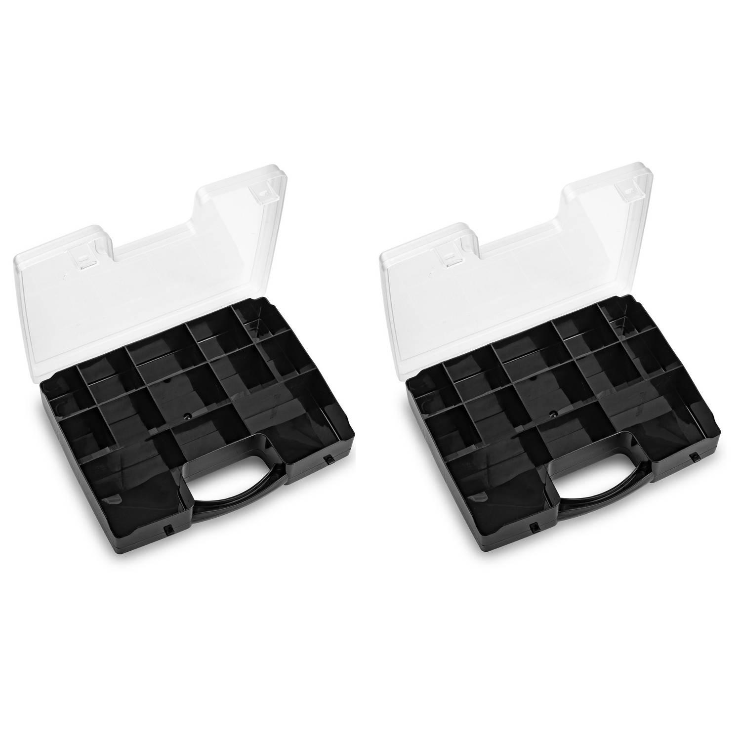 Forte Plastics 2x Stuks Opbergkoffertje/opbergdoos/sorteerboxen 13-vaks Kunststof 27 X 20 X 3 Cm - Opbergbox - Zwart