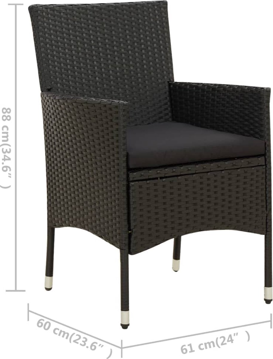 Vidaxl 3-delige Tuinset Met Kussens Poly Rattan - Zwart