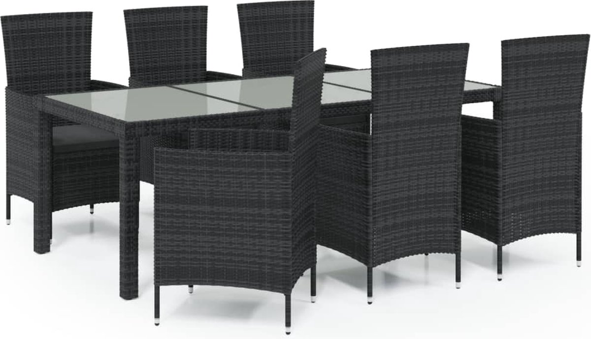 Vidaxl 7-delige Tuinset Met Kussens Poly Rattan - Zwart