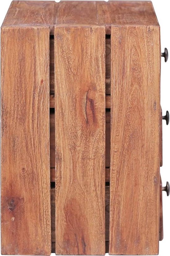 Vidaxl Nachtkastje Met 3 Lades 35x25x35 Cm Massief Gerecycled Hout - Bruin