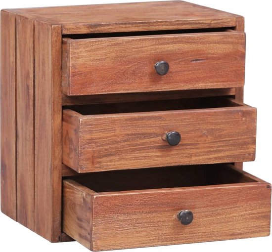 Vidaxl Nachtkastje Met 3 Lades 35x25x35 Cm Massief Gerecycled Hout - Bruin