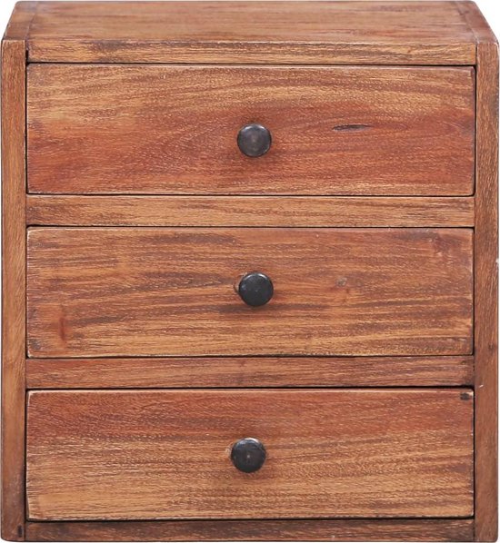 Vidaxl Nachtkastje Met 3 Lades 35x25x35 Cm Massief Gerecycled Hout - Bruin