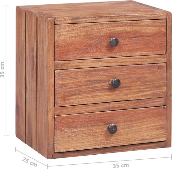 Vidaxl Nachtkastje Met 3 Lades 35x25x35 Cm Massief Gerecycled Hout - Bruin