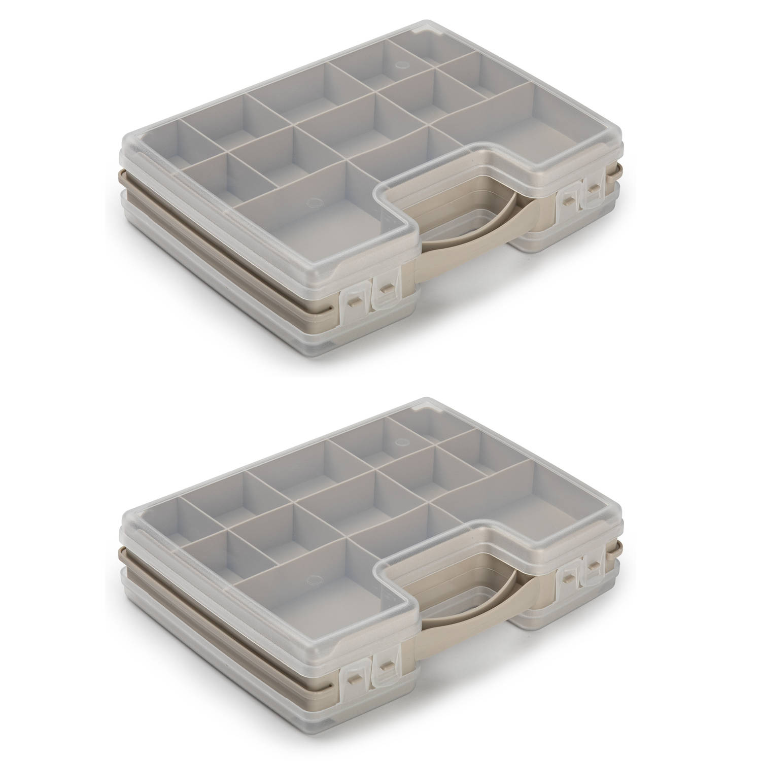 Forte Plastics 2x Stuks Opbergkoffertje/opbergdoos/sorteerboxen 22-vaks Kunststof Taupe 28 X 21 X 6 Cm - Opbergbox