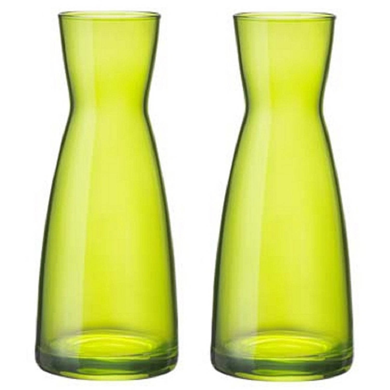 2x Stuks Karaf Vorm Bloemen Vaas Glas 20.5 Cm - Vazen - Groen