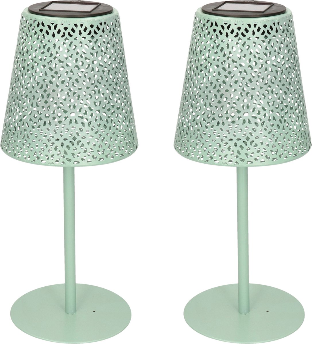 Anna's Collection 2x Stuks Solar Tafellamp/schemerlamp Metaal Voor Buiten 28 Cm - Tafellampen - Groen