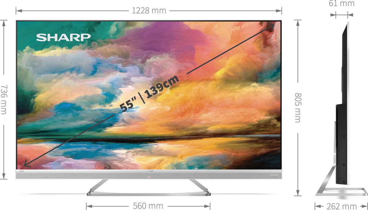 Sharp Aquos 55eq4ea - 55inch - 4k Uhd Quantum Dot - Androidtv - Silver