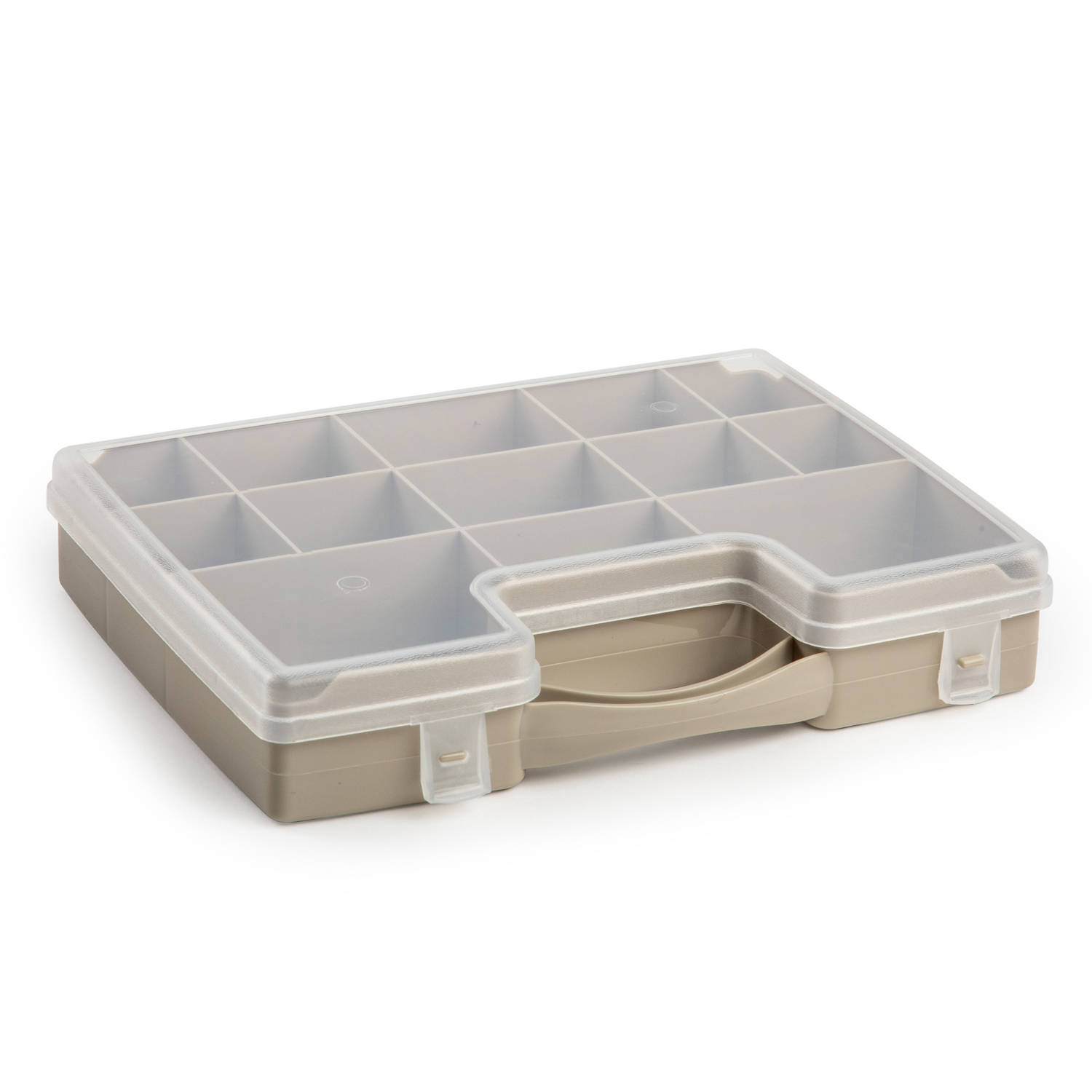 Forte Plastics Opbergkoffertje/opbergdoos/sorteerbox 13-vaks Kunststof Taupe 27 X 20 X 3 Cm - Opbergbox