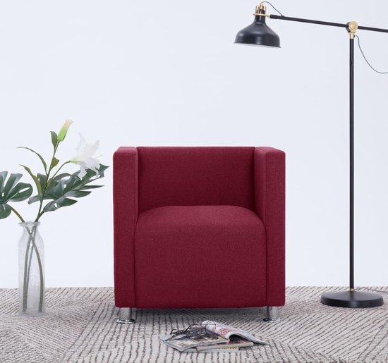 Vidaxl Fauteuil Kubus Stof Wijn - Rood