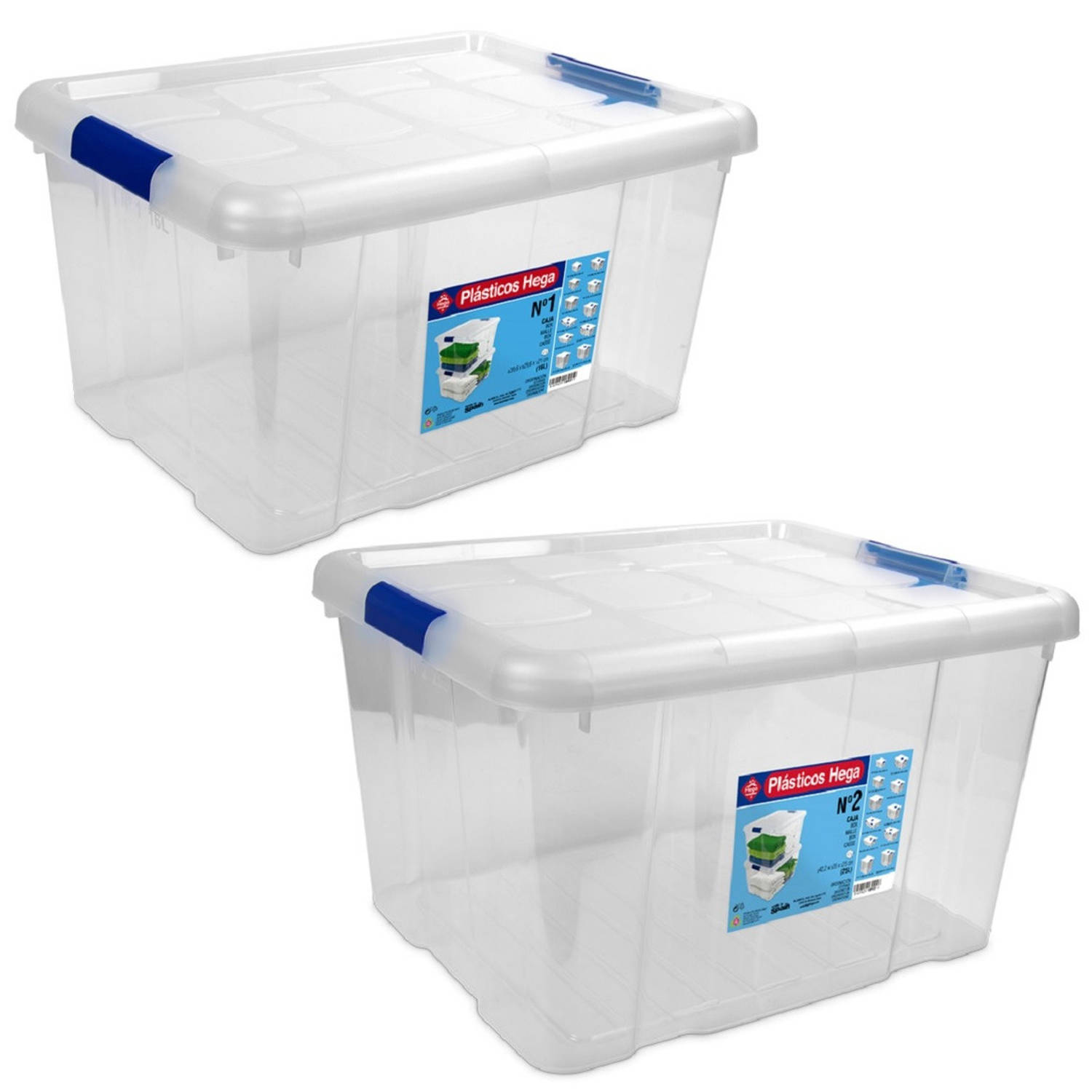 Hega Hogar 4x Opbergboxen/opbergdozen Met Deksel 16 En 25 Liter Kunststof Transparant/ - Opbergbox - Blauw