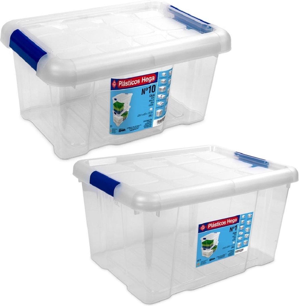 Hega Hogar 4x Opbergboxen/opbergdozen Met Deksel 5 En 16 Liter Kunststof Transparant/ - Opbergbox - Blauw