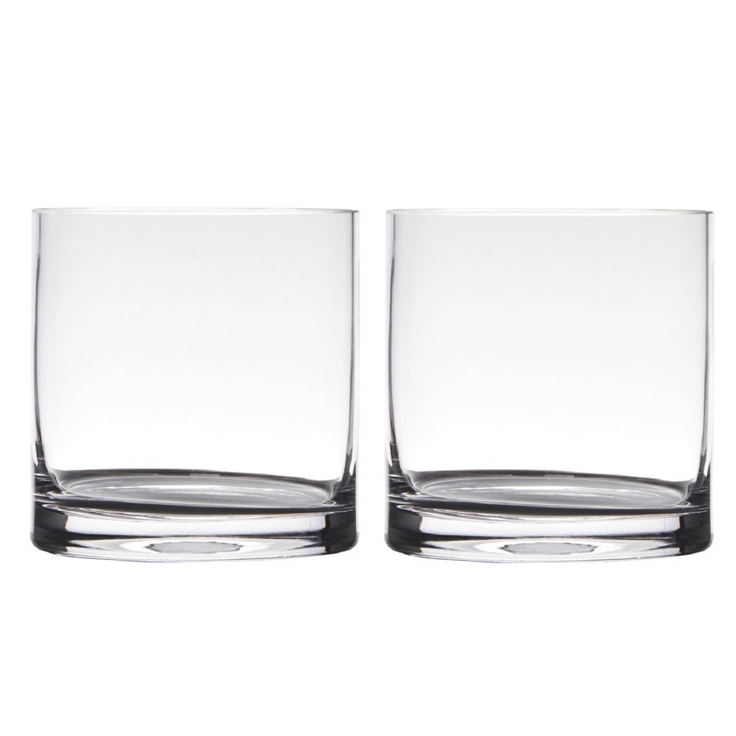 Bellatio Design Set Van 2x Stuks Transparante Home-basics Cylinder Vorm Vaas/vazen Van Glas 15 X 15 Cm - Vazen