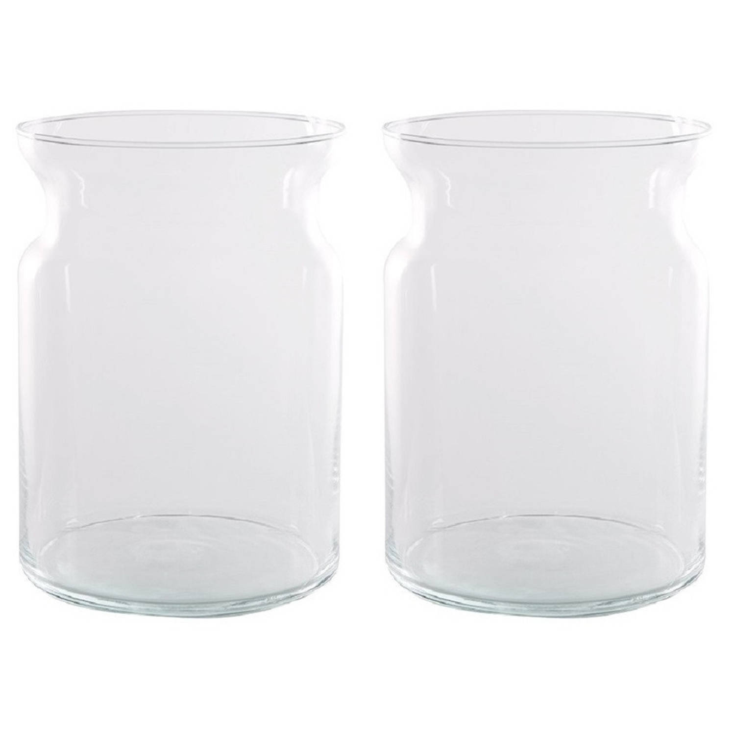 Set Van 2x Stuks Transparante Home-basics Vaas/vazen Van Glas 25 X 18 Cm Brenda - Vazen