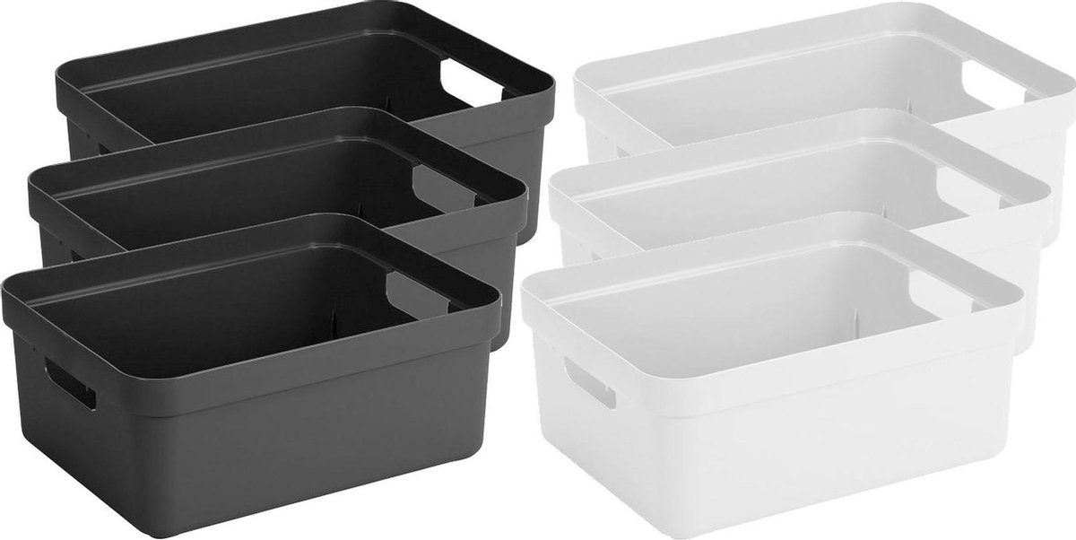 Set Van 8x Stuks Opbergboxen/opbergmanden 24 Liter Kunststof Antraciet En - Opbergbox - Wit