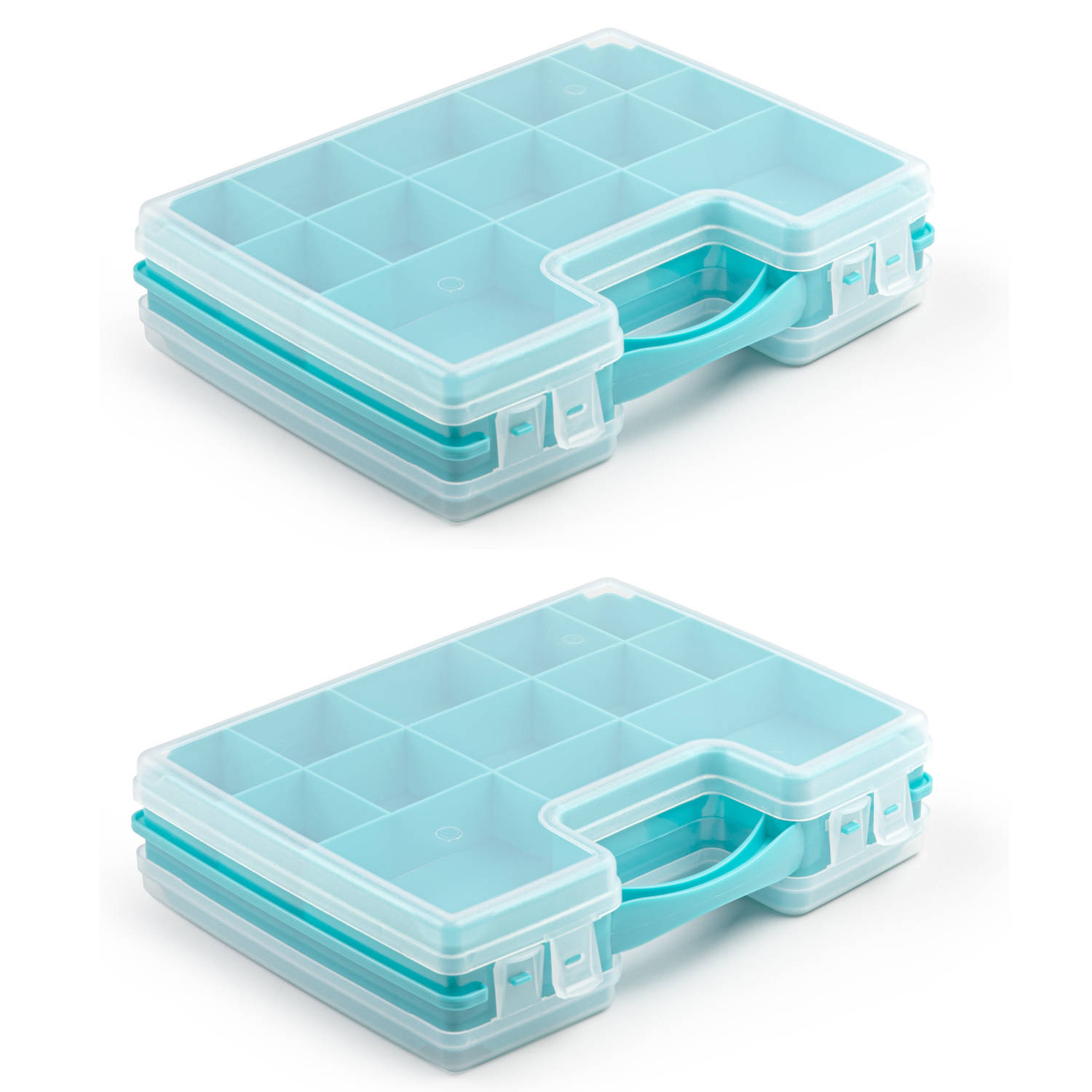 Forte Plastics 2x Stuks Opbergkoffertje/opbergdoos/sorteerboxen 22-vaks Kunststof 28 X 21 X 6 Cm - Opbergbox - Blauw