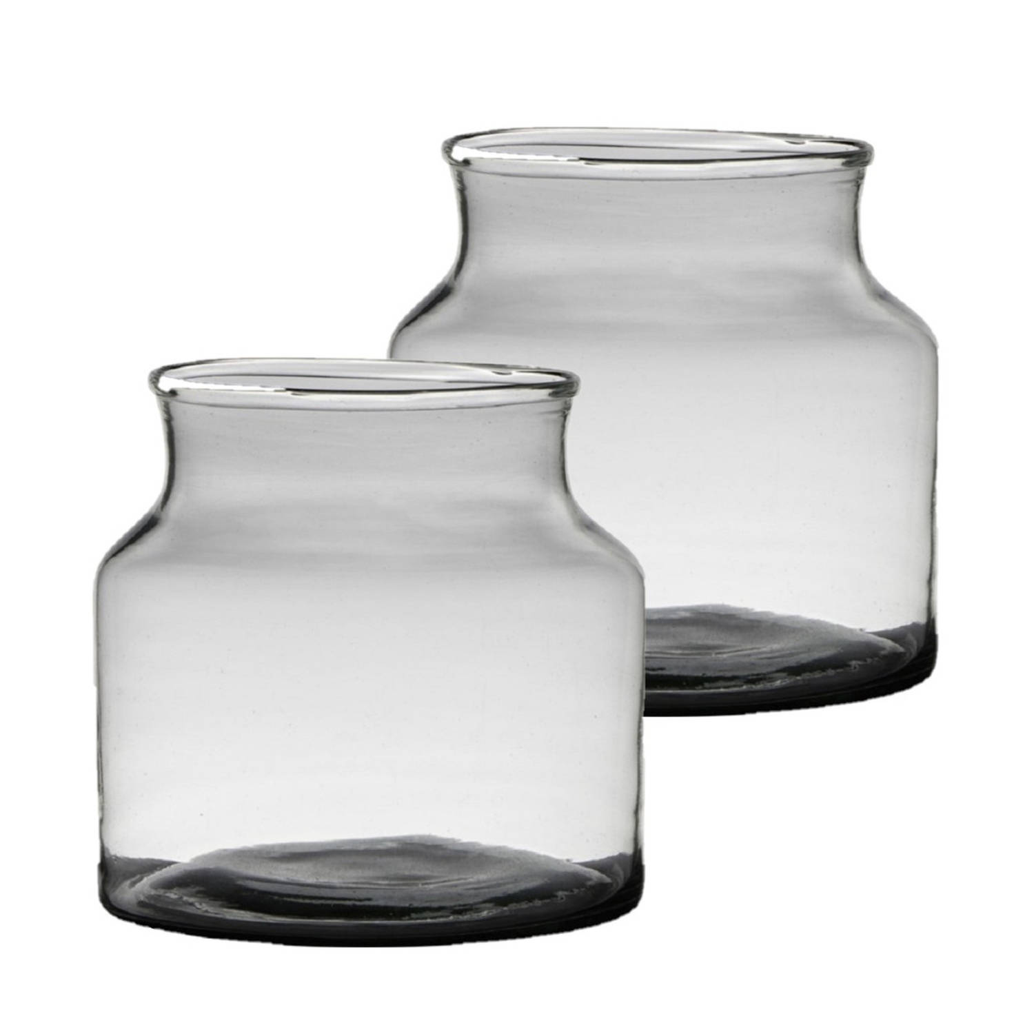 Bellatio Design Set Van 2x Stuks Transparante/grijze Stijlvolle Vaas/vazen Van Gerecycled Glas 22 X 18 Cm - Vazen