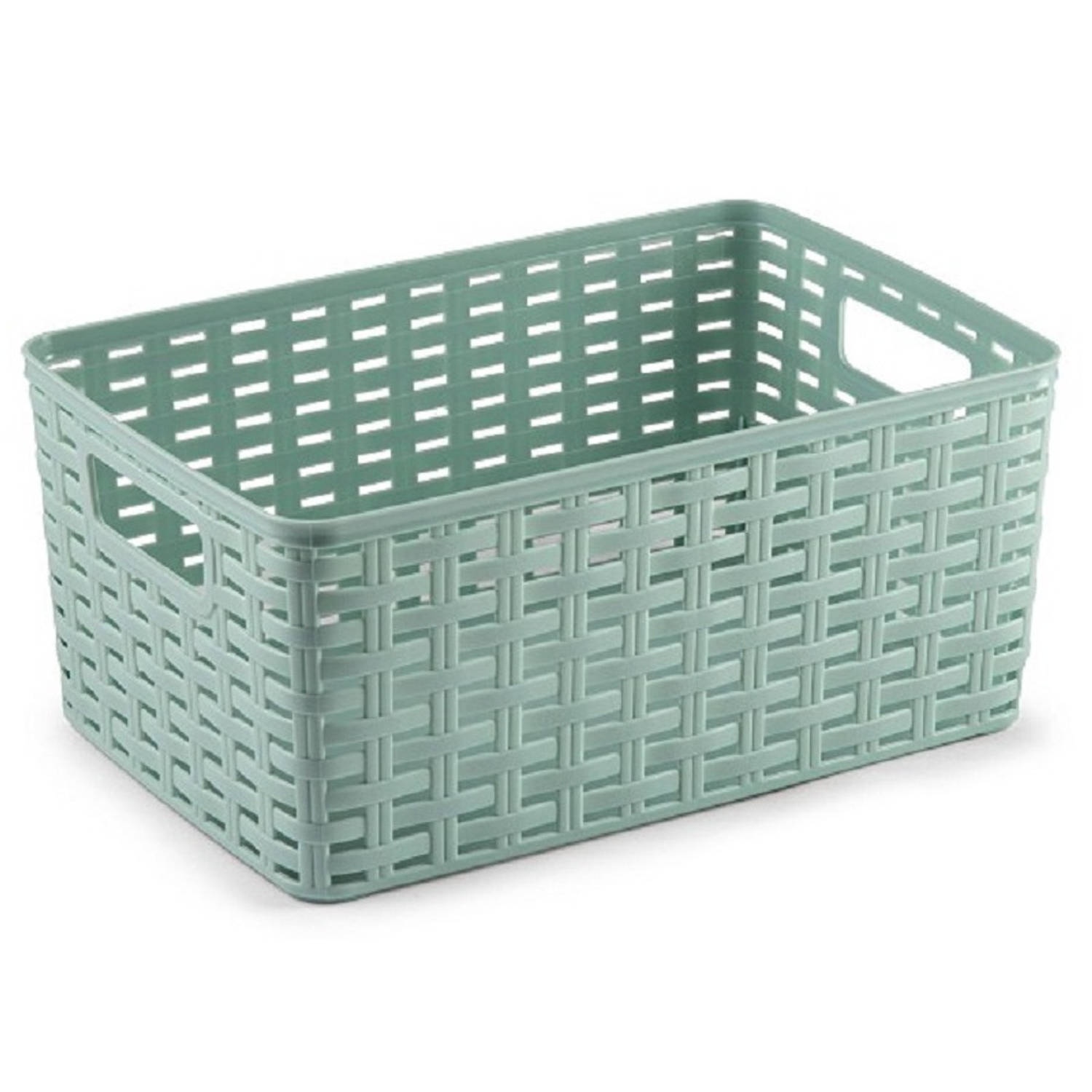 Forte Plastics Rotan Gevlochten Opbergmand/opbergbox Kunststof - Mint - 19 X 29 X 13 Cm - Opbergbox - Groen