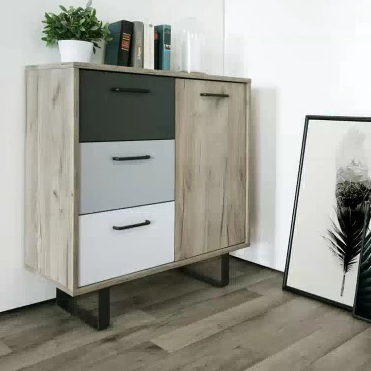 Finori Ladekast Orlando 1 En Ambachtelijk Eiken - Grijs