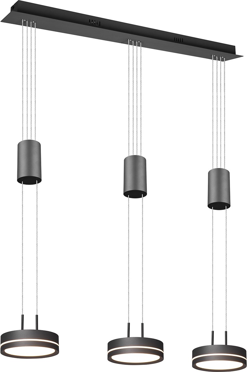 BES LED Led Hanglamp - Hangverlichting - Trion Franco - 21.6w - 3-lichts - Warm Wit 3000k - Rond - Mat Antraciet - Aluminium - Grijs