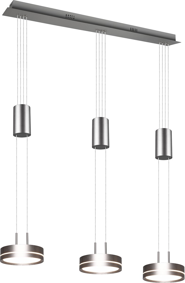 BES LED Led Hanglamp - Hangverlichting - Trion Franco - 21.6w - 3-lichts - Warm 3000k - Rond - Mat Nikkel - Aluminium - Wit