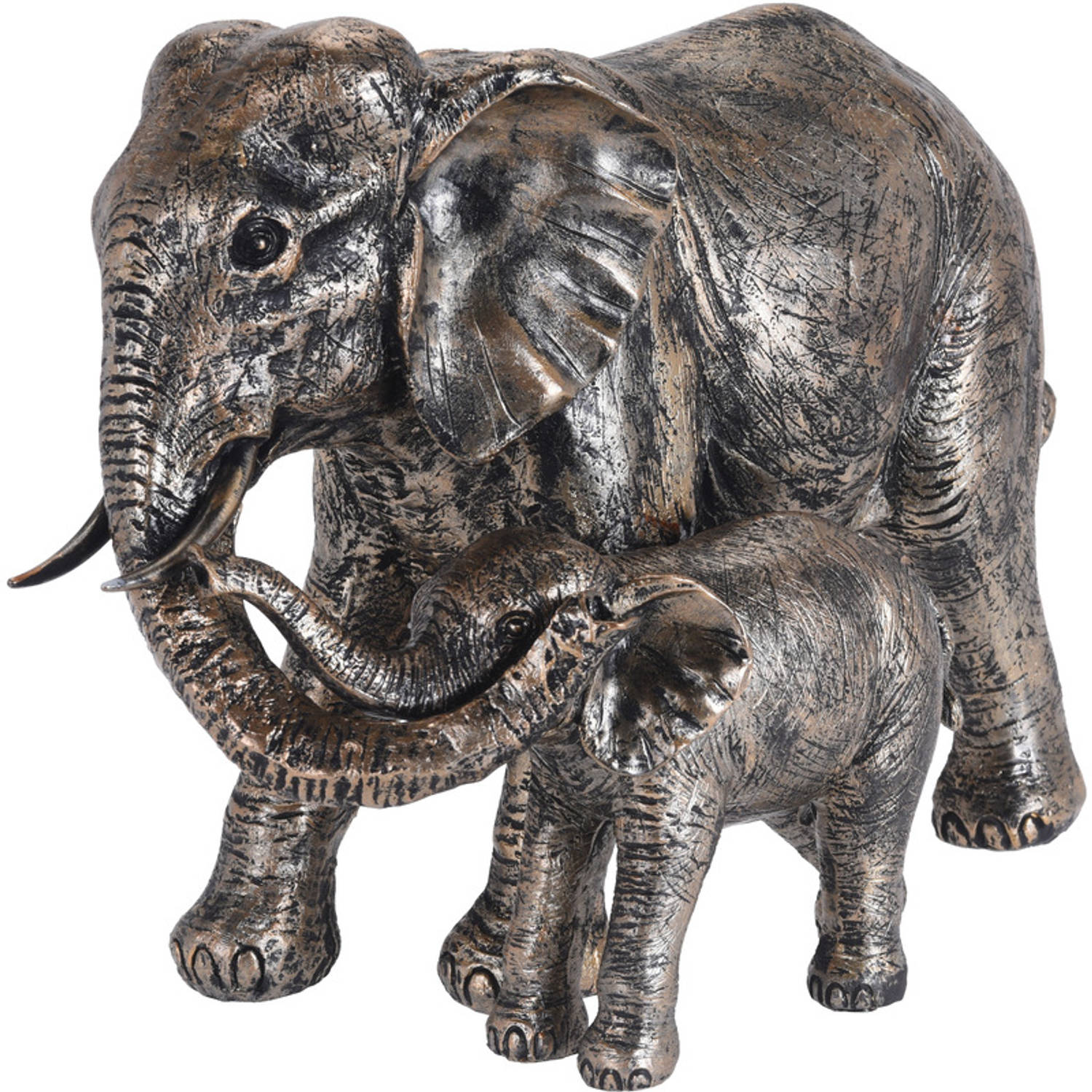 Woondecoratie Beeld Olifant Met Kind Antieklook 24 Cm - Beeldjes