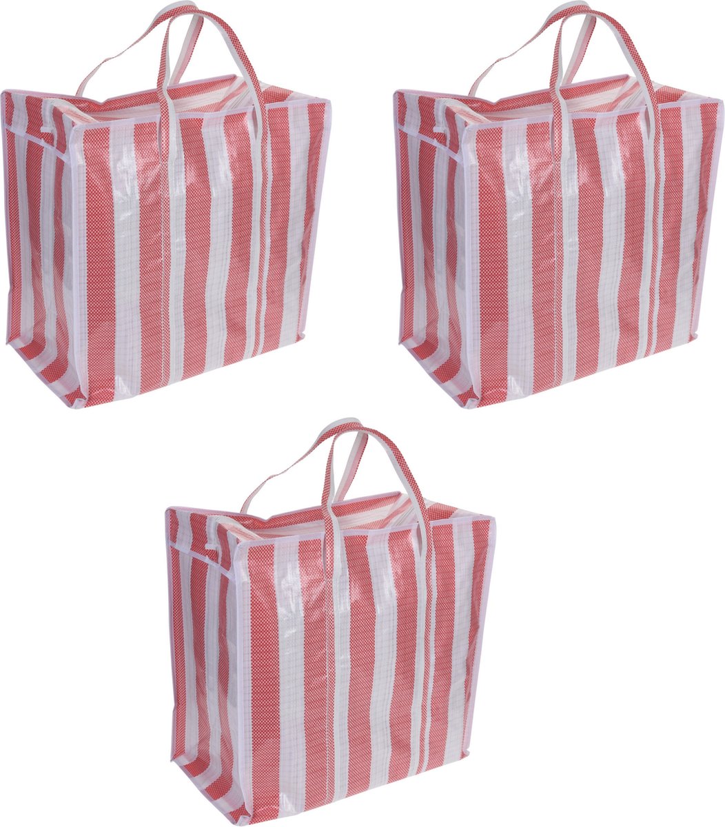 Set Van 2x Wastassen/boodschappentassen/opbergtassen Wit/ 55 X 55 X 30 Cm - Shoppers - Rood