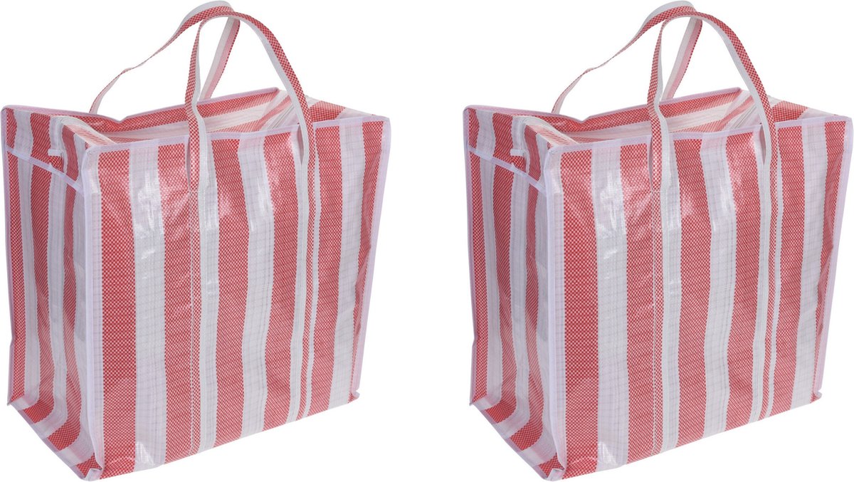 Set Van 2x Wastassen/boodschappentassen/opbergtassen Wit/ 55 X 55 X 30 Cm - Shoppers - Rood