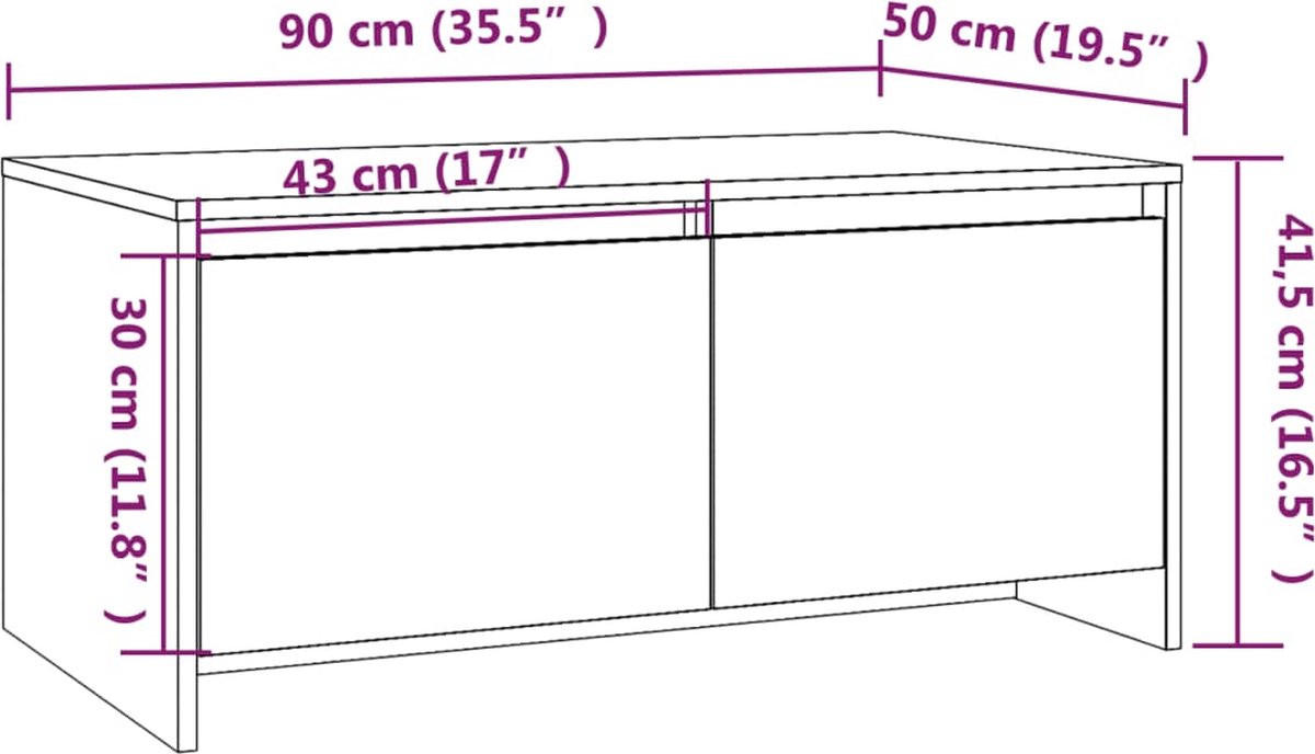 Vidaxl Salontafel 90x50x41,5 Cm Spaanplaateikenkleurig - Marrón