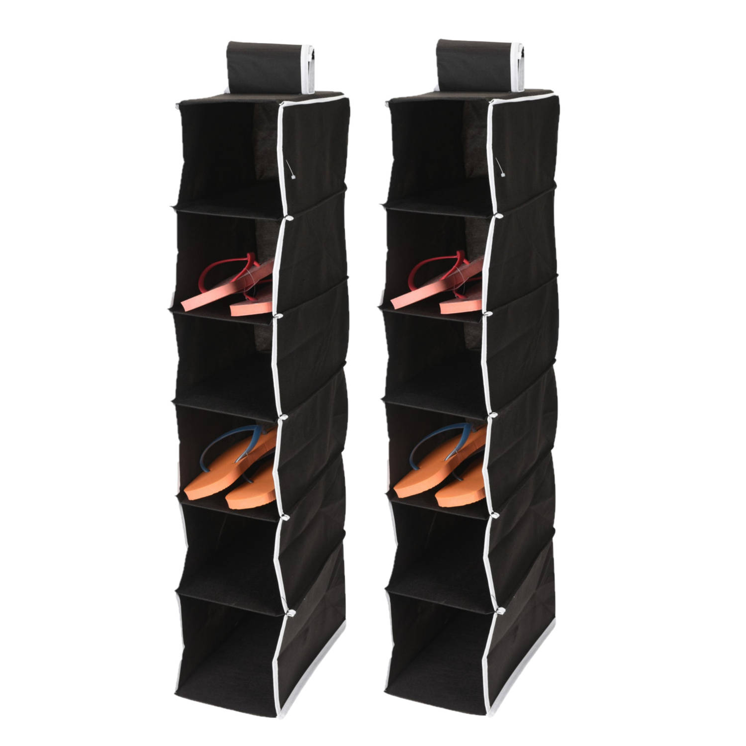 2x Stuks Hangende Kast Organizers Met 6 Vakken 15 X 30 X 84 Cm - Opbergmanden - Zwart