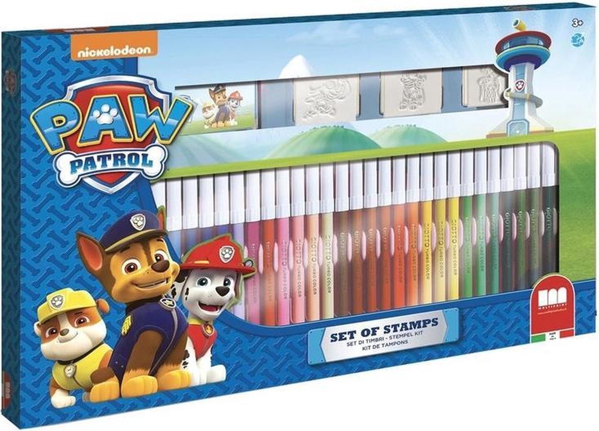 Paw Patrol Hondjes Stempelset Met Stiften En Kleurboekje 42-delig - Stempelkussen